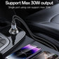 Black car charger connected to a braided cable, charging a smartphone