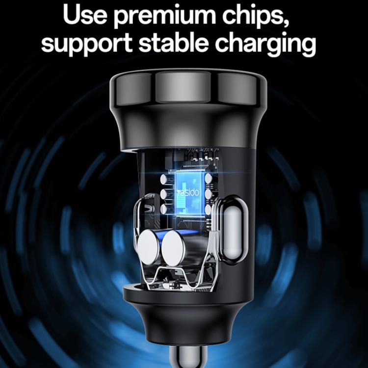 Black car charger showing internal circuit with dual-port power components