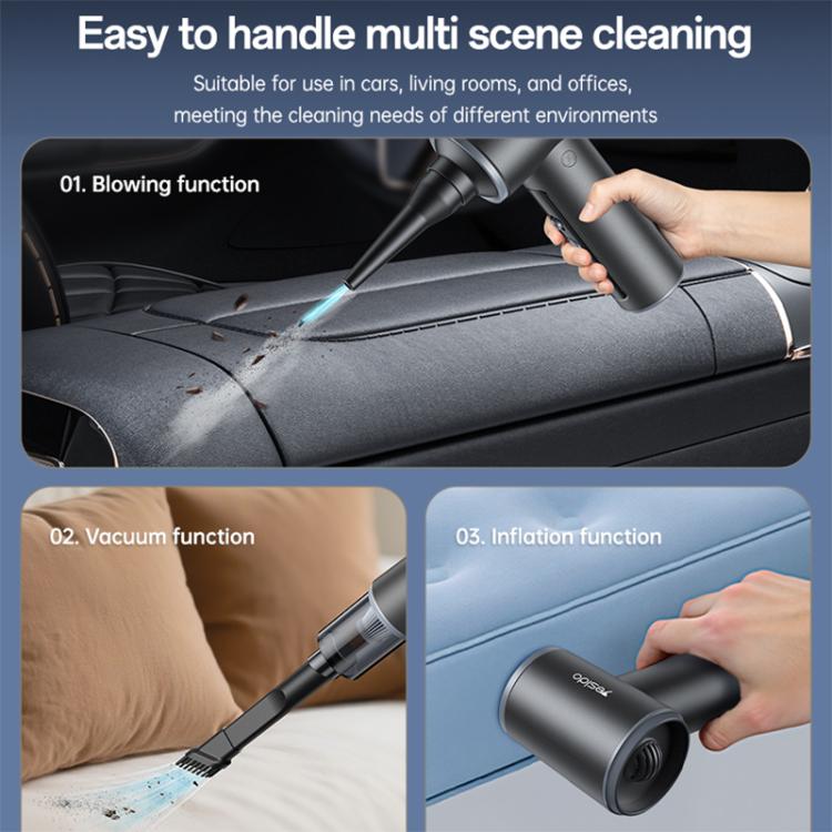 Cordless handheld vacuum cleaner in hand for upholstery cleaning