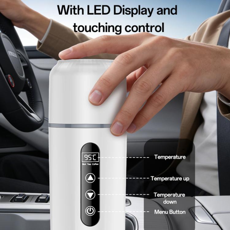 Electric car heating water cup with LED screen and touch control, white body