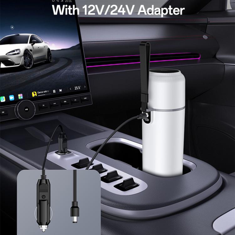 Electric car heating water cup with car power adapter and cable, white body