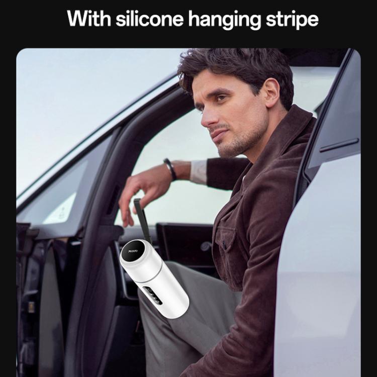 Electric car heating water cup with silicone hanging strap, white body