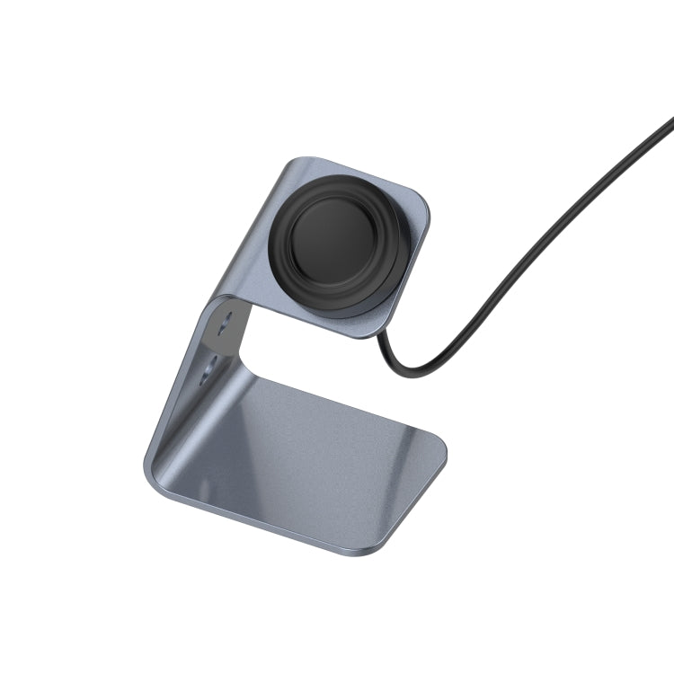 Grey aluminum magnetic watch charger stand with cable and circular dock