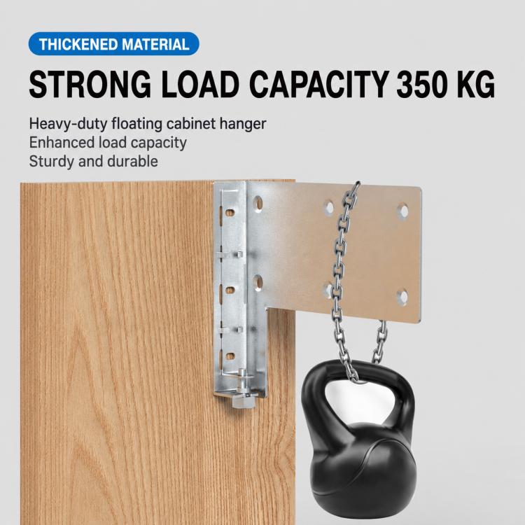 Heavy-duty floating cabinet hanger bracket with chain and perforated steel mounting plates