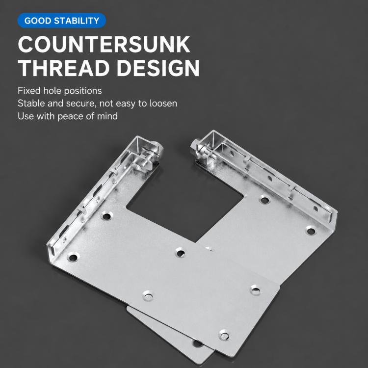 Cabinet hanger bracket with countersunk screw holes, perforated base plate and side arms