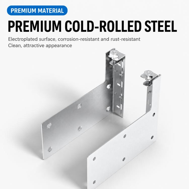 Cold-rolled steel cabinet hanger bracket, tall support frame with perforated mounting plates