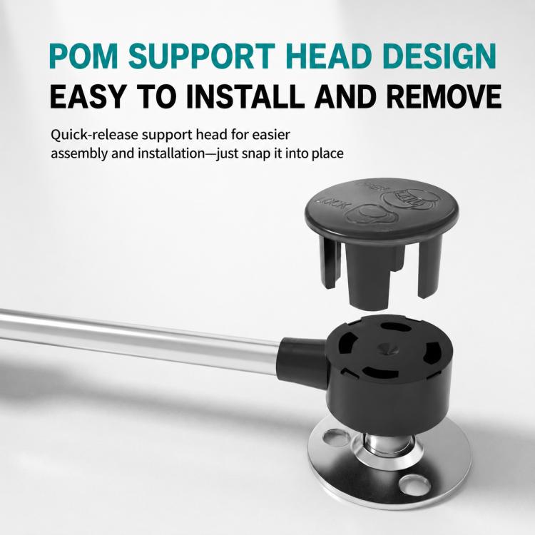 Black gas strut support head with mounting base and quick-snap installation end