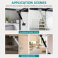 Cabinet gas struts supporting an aluminum-frame door and a wooden door