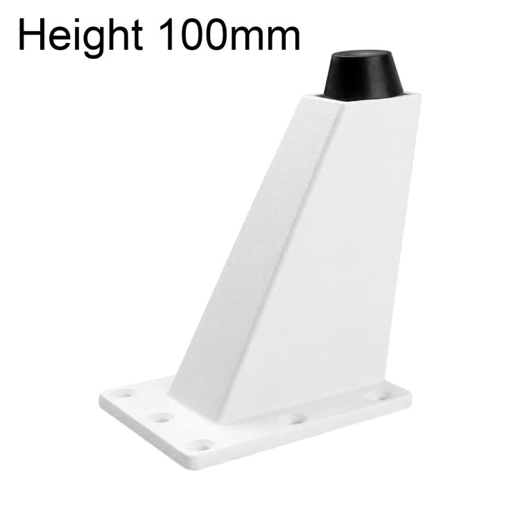 White adjustable angled cabinet leg, 100mm height, with square mounting plate