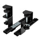 Black desk tray support rail bracket with slotted rails and threaded clamp screws