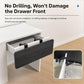 No-drill drawer-front desktop extension tray bracket with clamp support