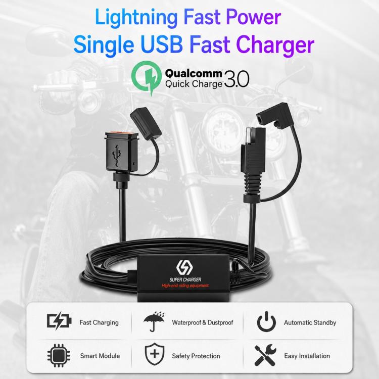Motorcycle SAE Single USB Port Fast Charging Charger