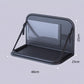 Car seat back storage rack tray with curved rim and two securing straps
