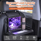 Car seat back storage tray with clear pocket and compartments for phone, cards, and more, black