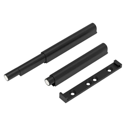 Black cabinet door rebound latch set with mounting plate and mounting holes