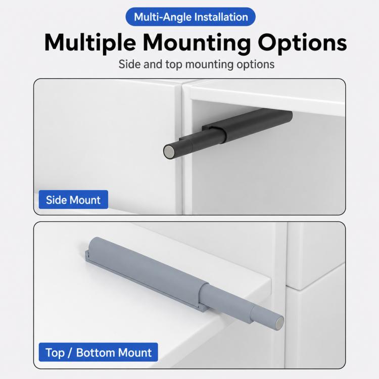 Grey cabinet door rebound catch with side-mount bracket