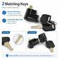 Black e-bike battery lock with key ring and two matching keys