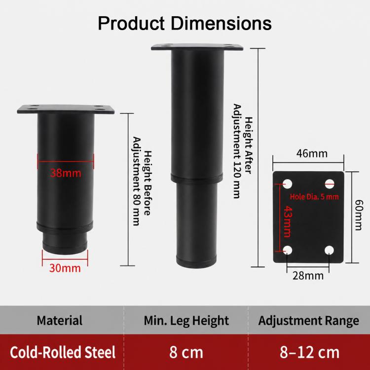 Height-Adjustable Furniture Support Legs for Sofas and Coffee Tables, 8CM, 12CM, 18CM, 25CM