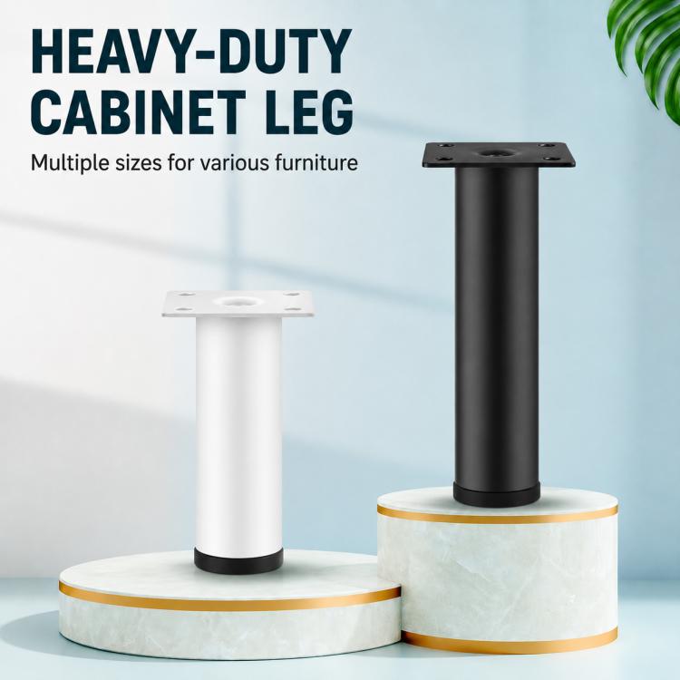 Pair of furniture support legs: white and black, each with square mounting plate
