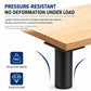 Black furniture support leg with square mounting plate under a wooden tabletop edge