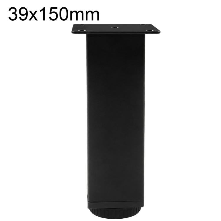 Black square height-adjustable furniture support leg, 39x150mm