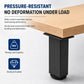 Black square height-adjustable furniture support leg under a wooden tabletop