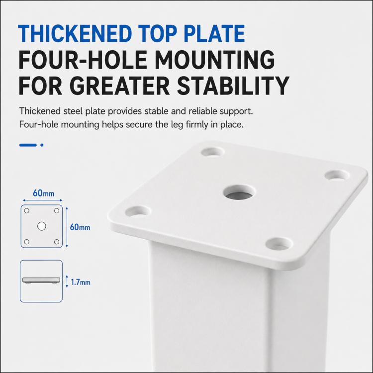 White square support leg with four-hole mounting plate for stable installation