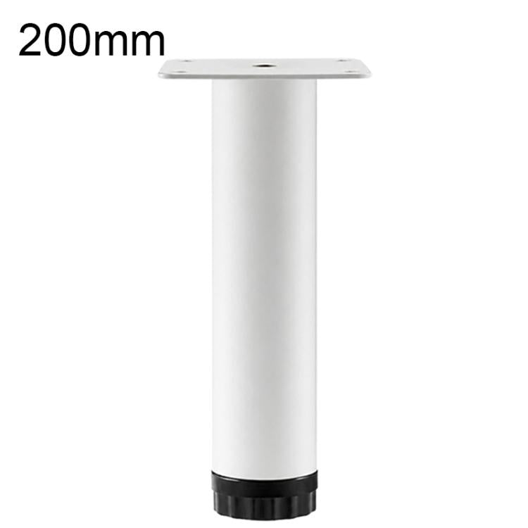 White height-adjustable furniture support leg, 200mm, with mounting plate and ridged foot