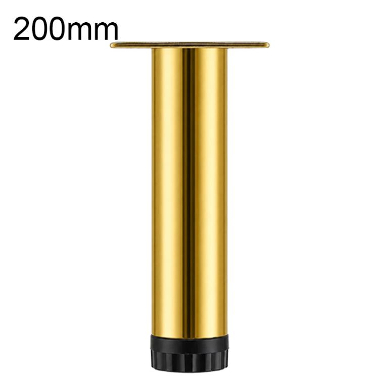 Gold height-adjustable furniture support leg, 200mm, with mounting plate and ridged foot