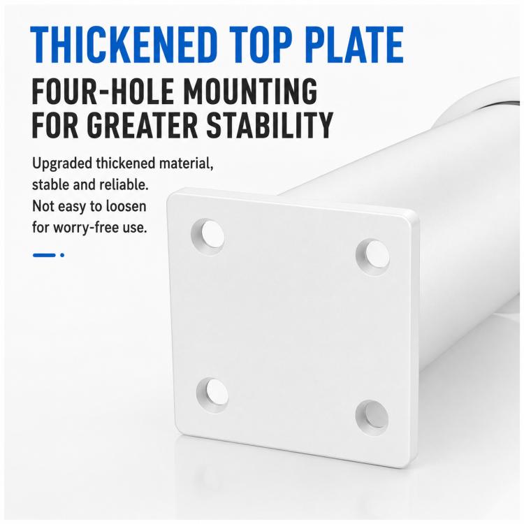 White height-adjustable support leg with thick four-hole mounting plate.