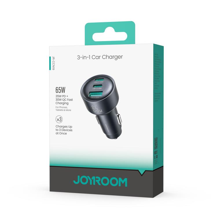 JOYROOM 65W 3-in-1 car charger retail box with pictured charger