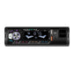 Single-DIN car MP3 player front panel angled view with volume knob and digital display