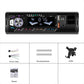 Single-DIN car MP3 player with accessories: power cable, mounting bracket, and phone holder