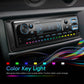 Single-DIN car Bluetooth stereo with color key backlight on the front buttons and knob