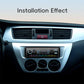 Single-DIN car audio head unit installed in the dashboard with front faceplate controls