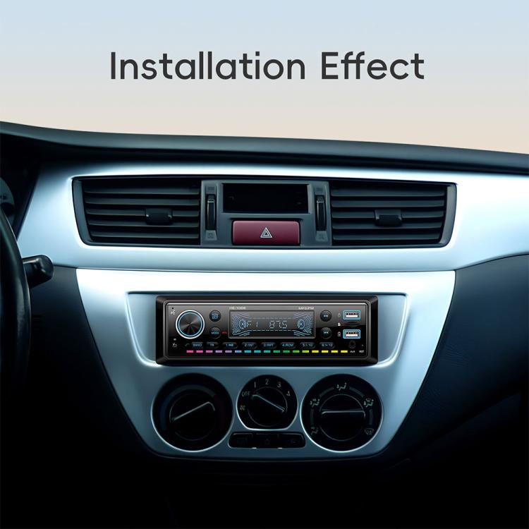 Single-DIN car audio head unit installed in the dashboard with front faceplate controls
