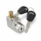 E-bike battery box anti-theft lock with silver housing, brass cylinder pin, and two keys