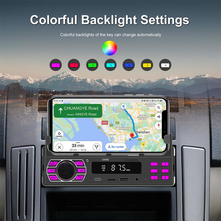 Universal Single-DIN Car Bluetooth MP3 Player FM Radio with Phone Holder
