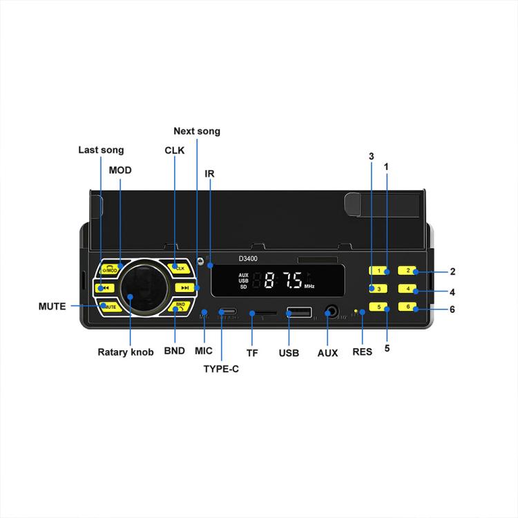 Universal Single-DIN Car Bluetooth MP3 Player FM Radio with Phone Holder