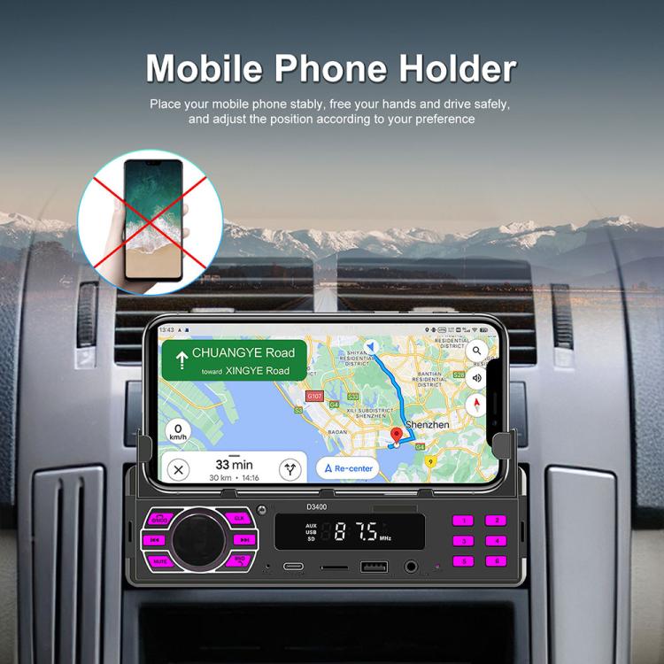 Universal Single-DIN Car Bluetooth MP3 Player FM Radio with Phone Holder