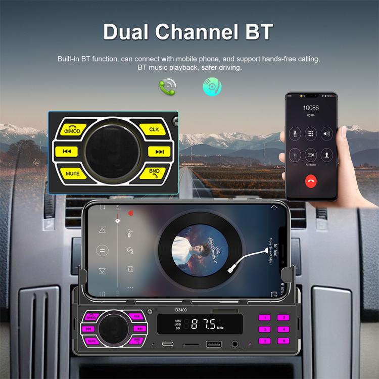 Universal Single-DIN Car Bluetooth MP3 Player FM Radio with Phone Holder