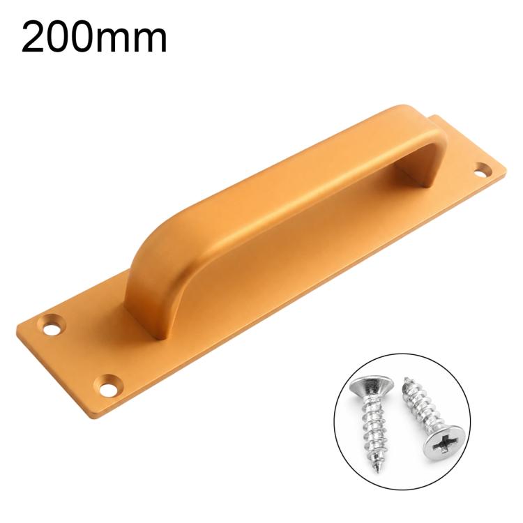 Gold aluminum door pull handle with wide grip and two mounting screw holes.