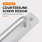 Silver door pull handle with countersunk screw and wide rounded grip.