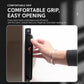 Black cabinet door pull handle with curved grip and mounting screws