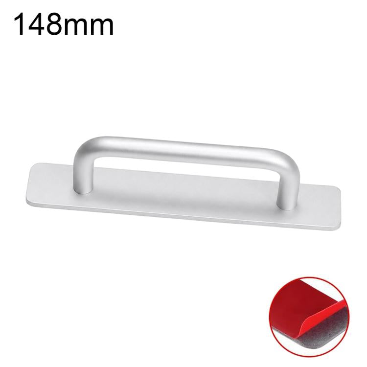 Silver aluminum furniture pull handle, 148mm, U-bar grip on rectangular base plate