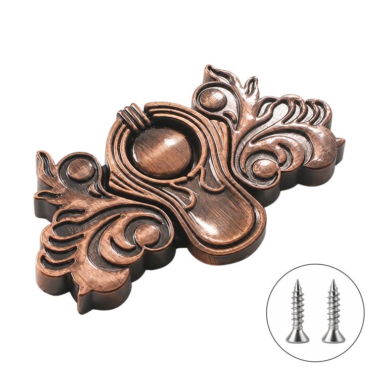 Butterfly-shaped metal pull handle in copper-brown finish, with mounting screws