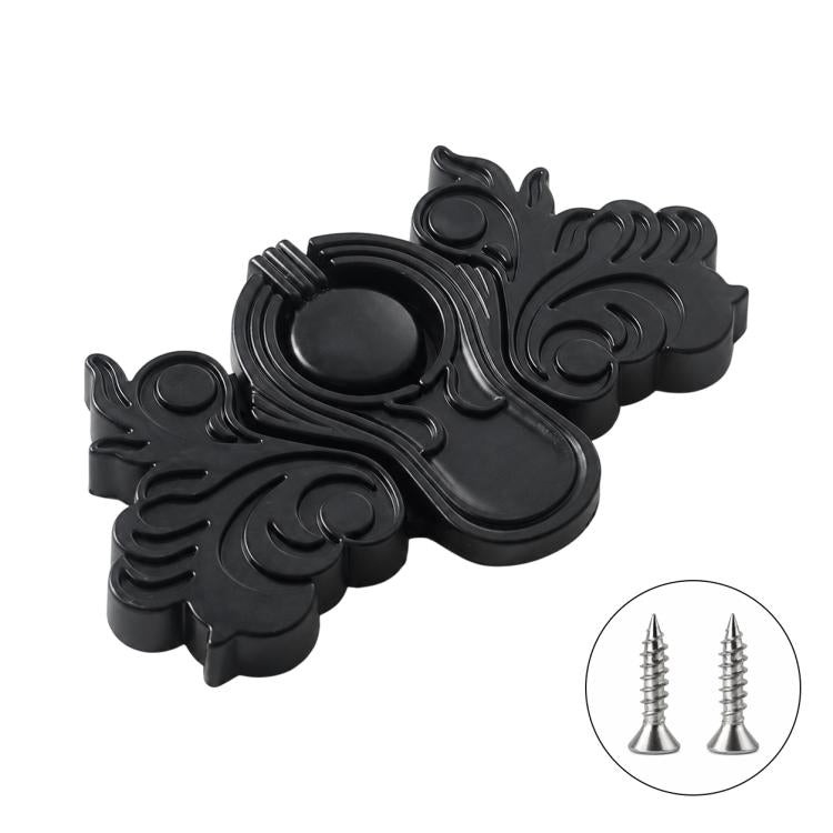 Butterfly-shaped metal pull handle in black finish, with mounting screws