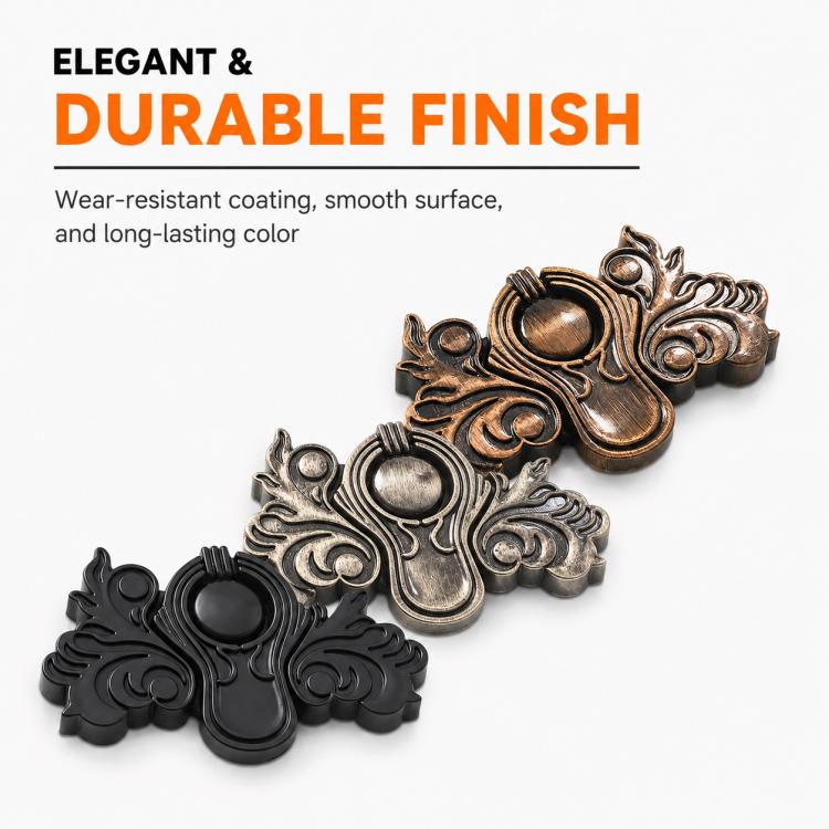 Butterfly-shaped metal pull handles in bronze, silver, and black finishes