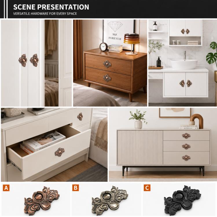 Butterfly-shaped metal cabinet pull handle in bronze tone, with mounting screws
