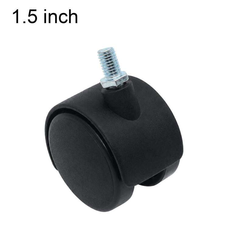 1.5 inch black swivel caster with threaded stem, single wheel and bolt